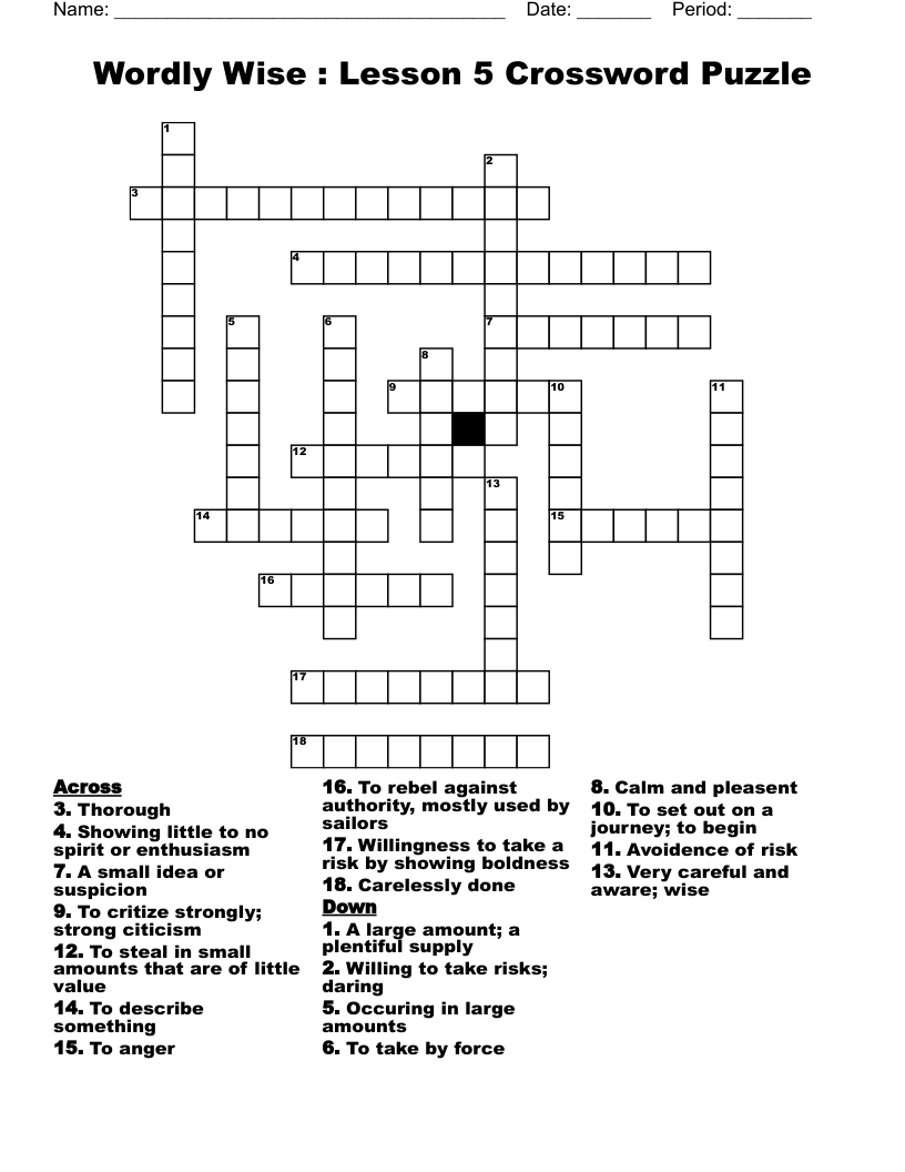 Wordly Wise : Lesson 5 Crossword Puzzle