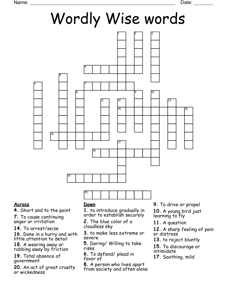 Wordly Wise words Crossword