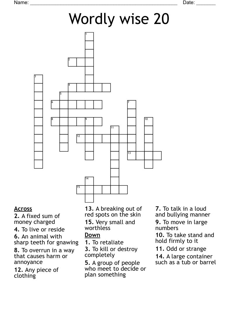 Wordly wise 20 Crossword