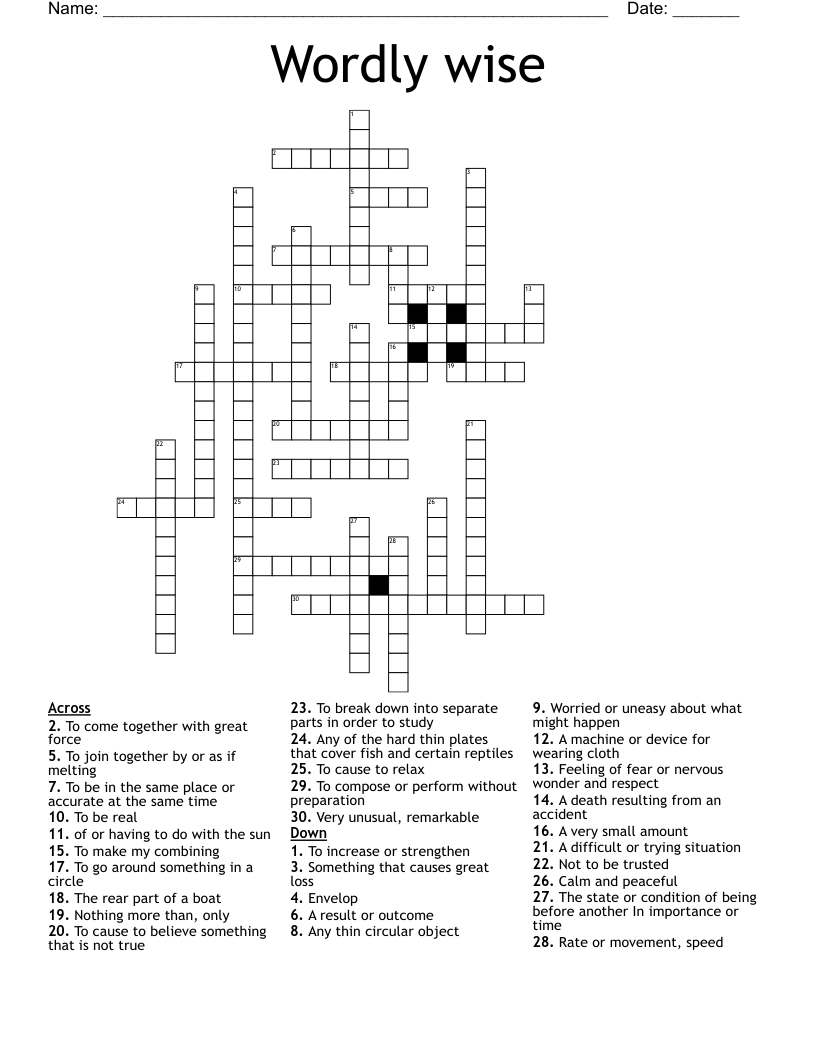 Wordly wise Crossword