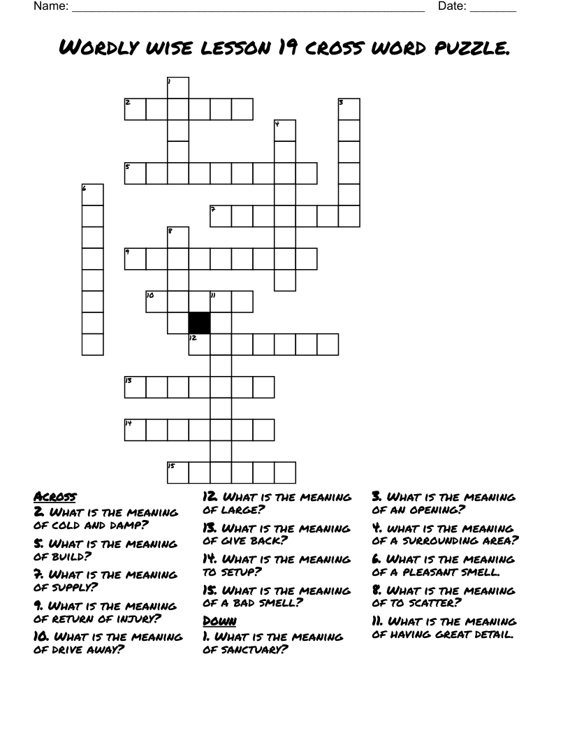 Wordly wise lesson 19 cross word puzzle.