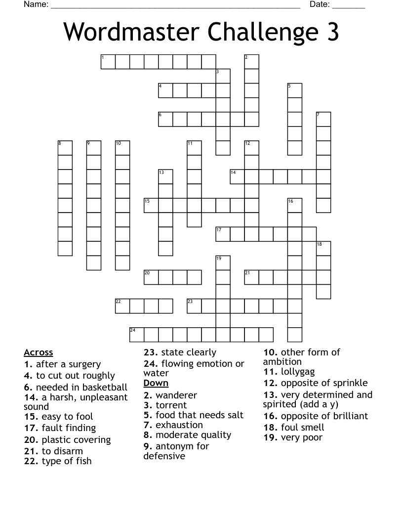 Wordmaster Challenge 3 Crossword