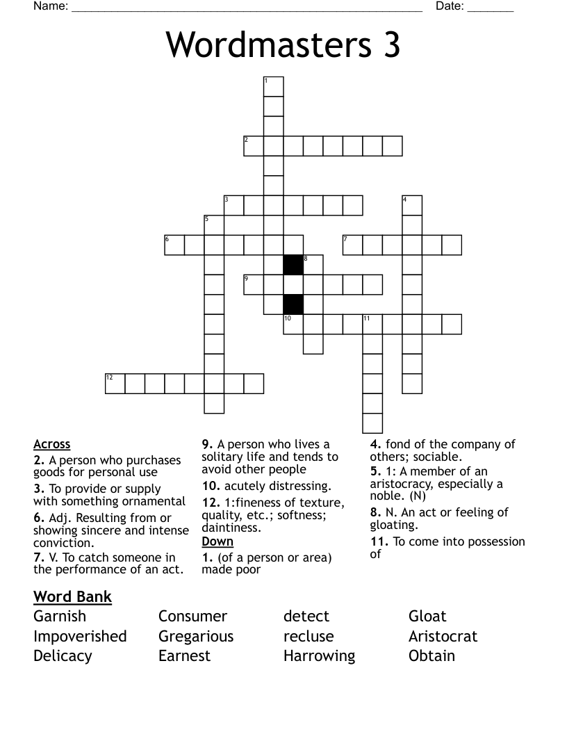 Wordmasters 3 Crossword
