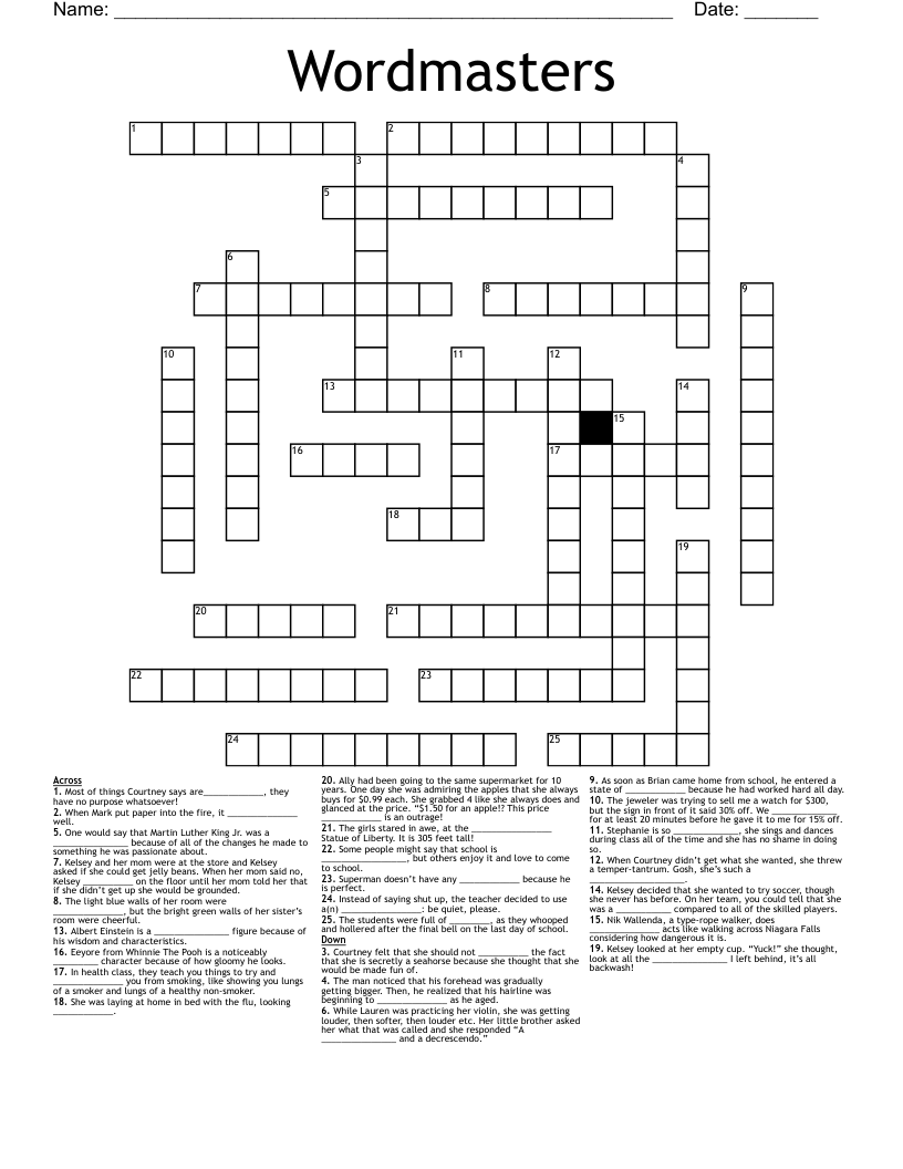 Wordmasters Crossword