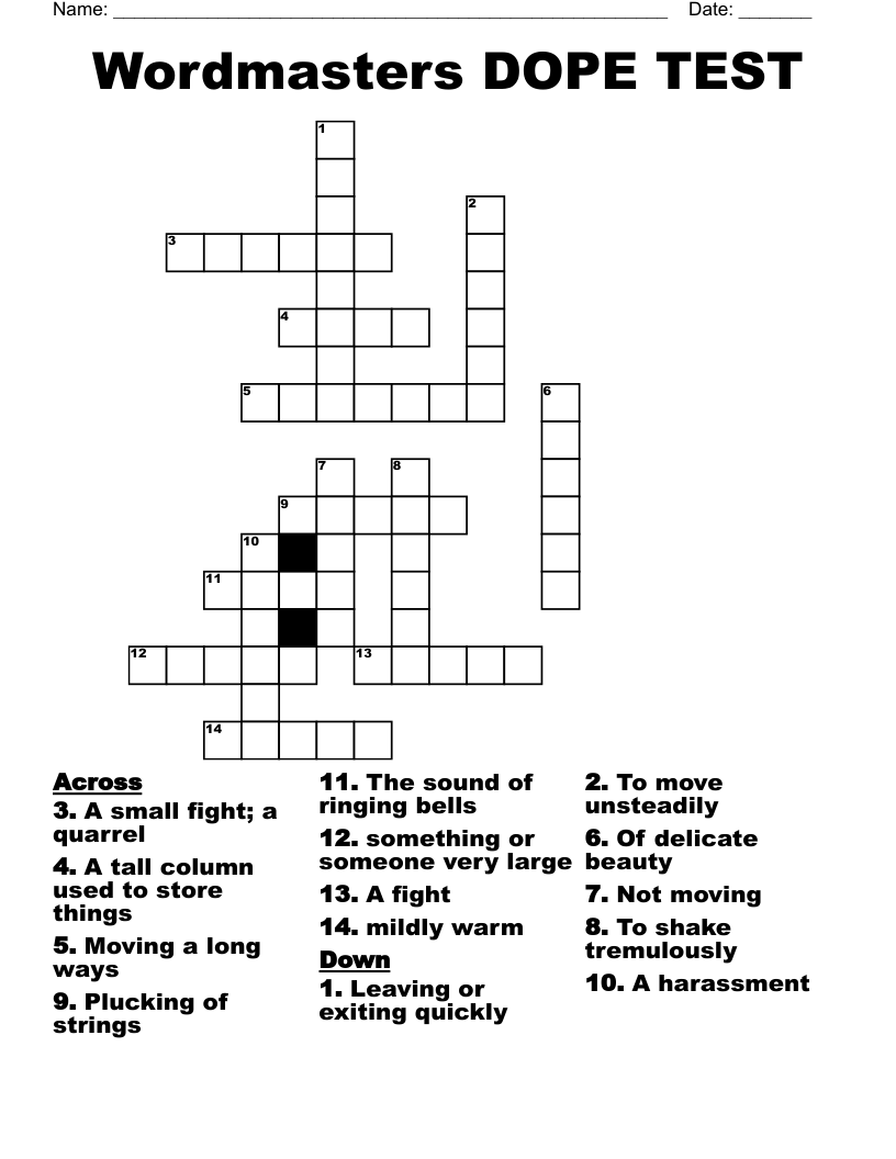Wordmasters DOPE TEST Crossword