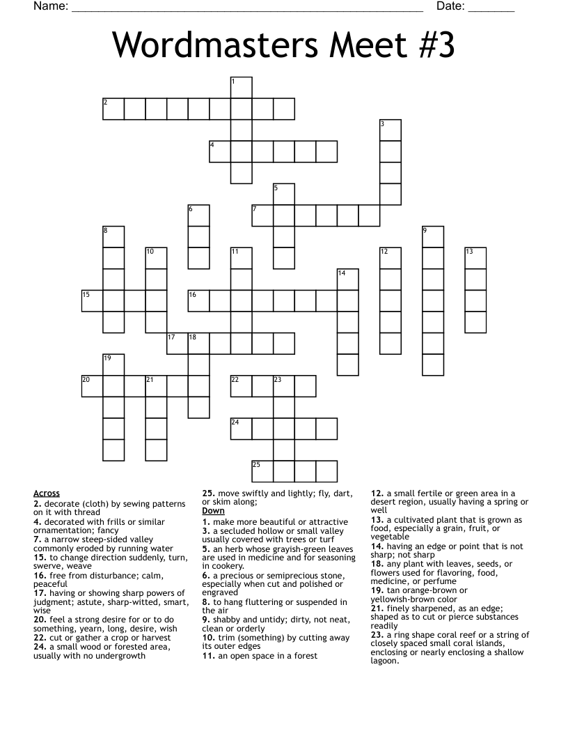 Wordmasters Meet #3 Crossword