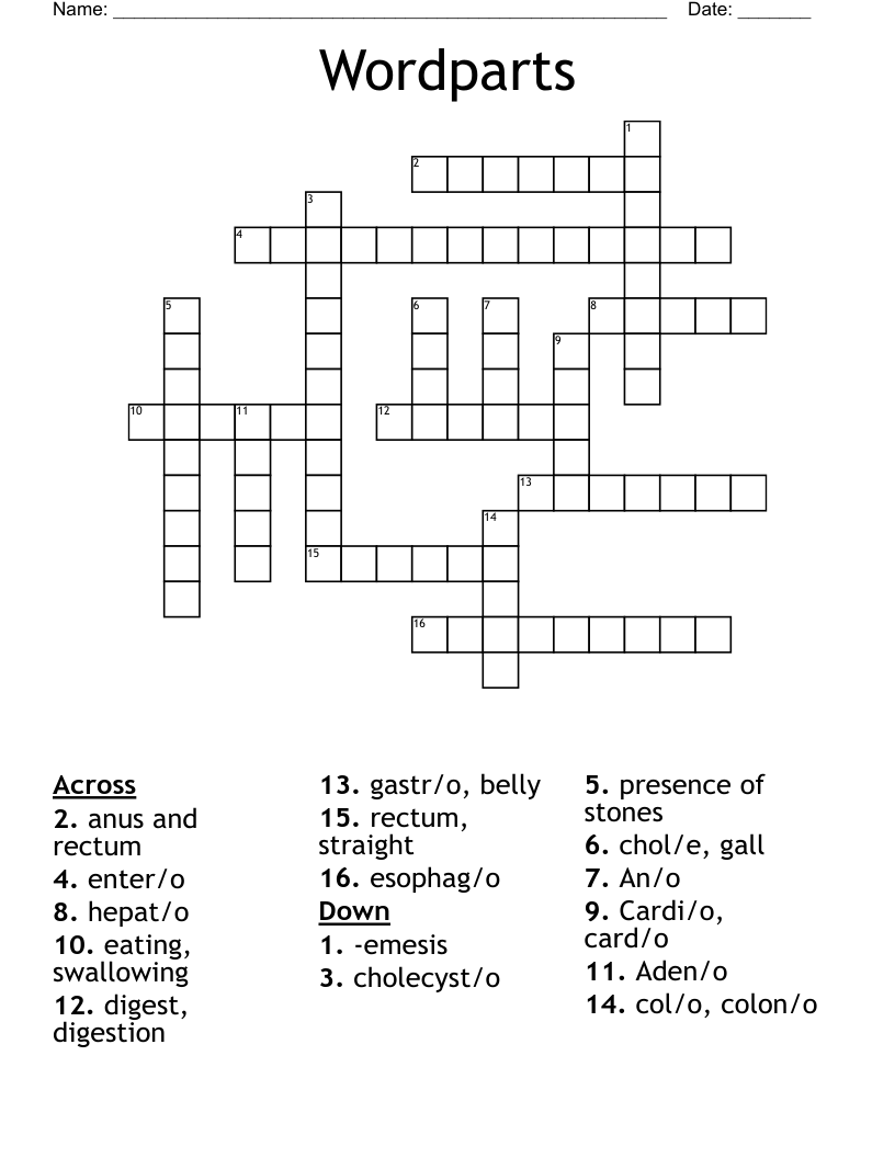 Wordparts Crossword