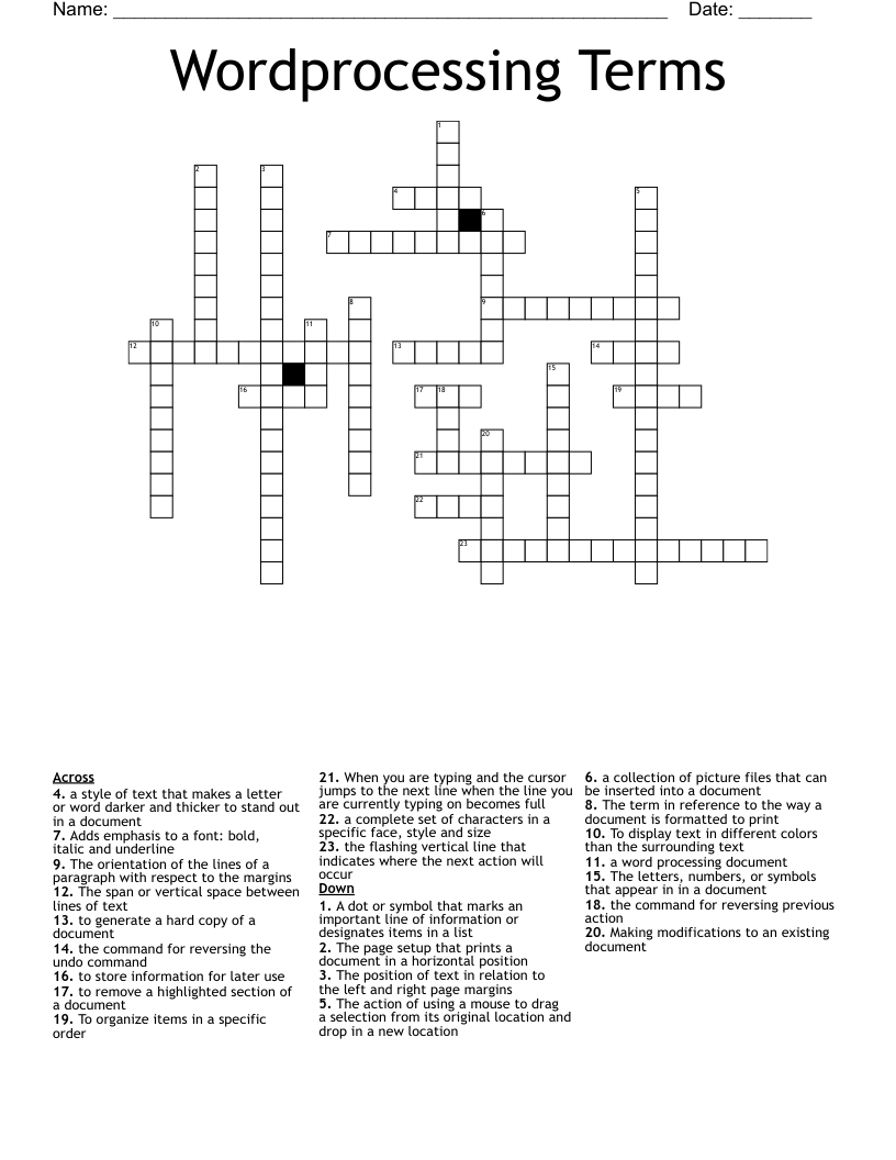 Wordprocessing Terms Crossword
