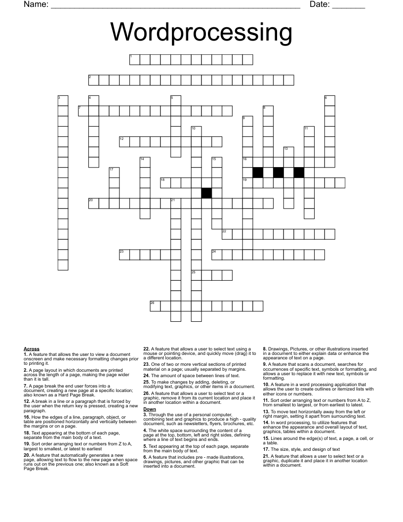 Wordprocessing  Crossword