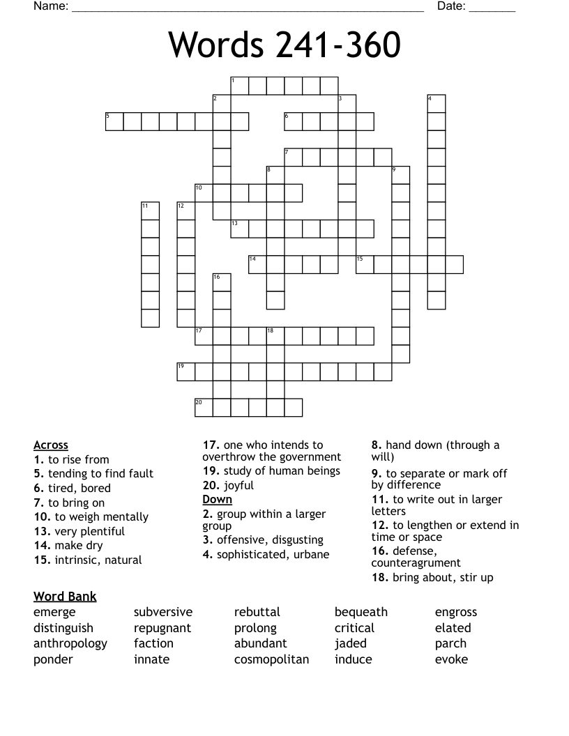 Words 241-360 Crossword