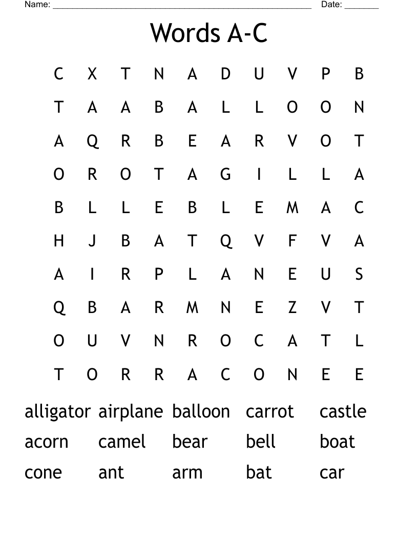 Words A-C Word Search