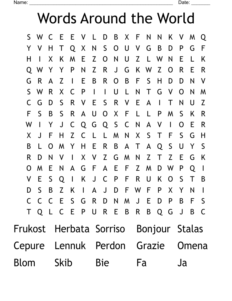 Words Around the World Word Search
