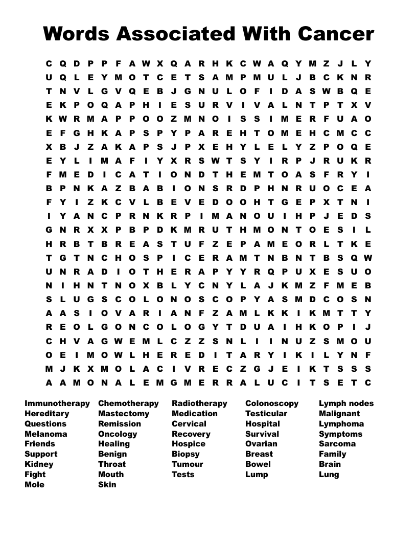 Words Associated With Cancer Word Search