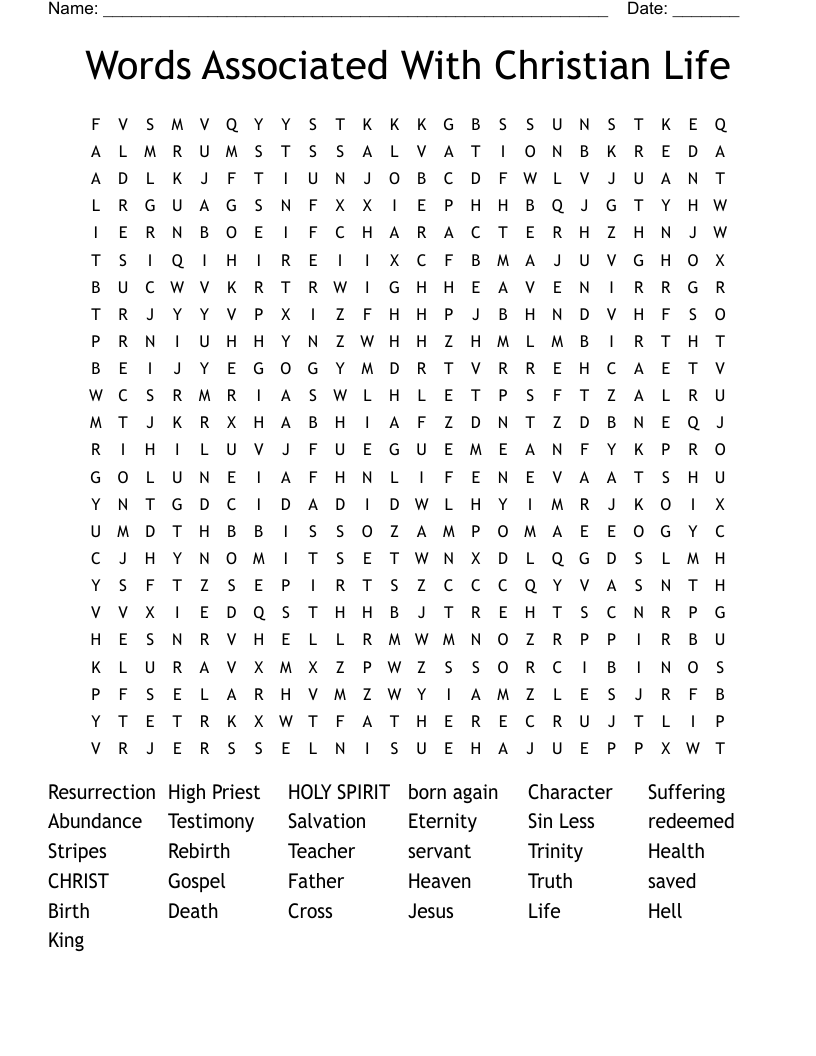 Words Associated With Christian Life Word Search