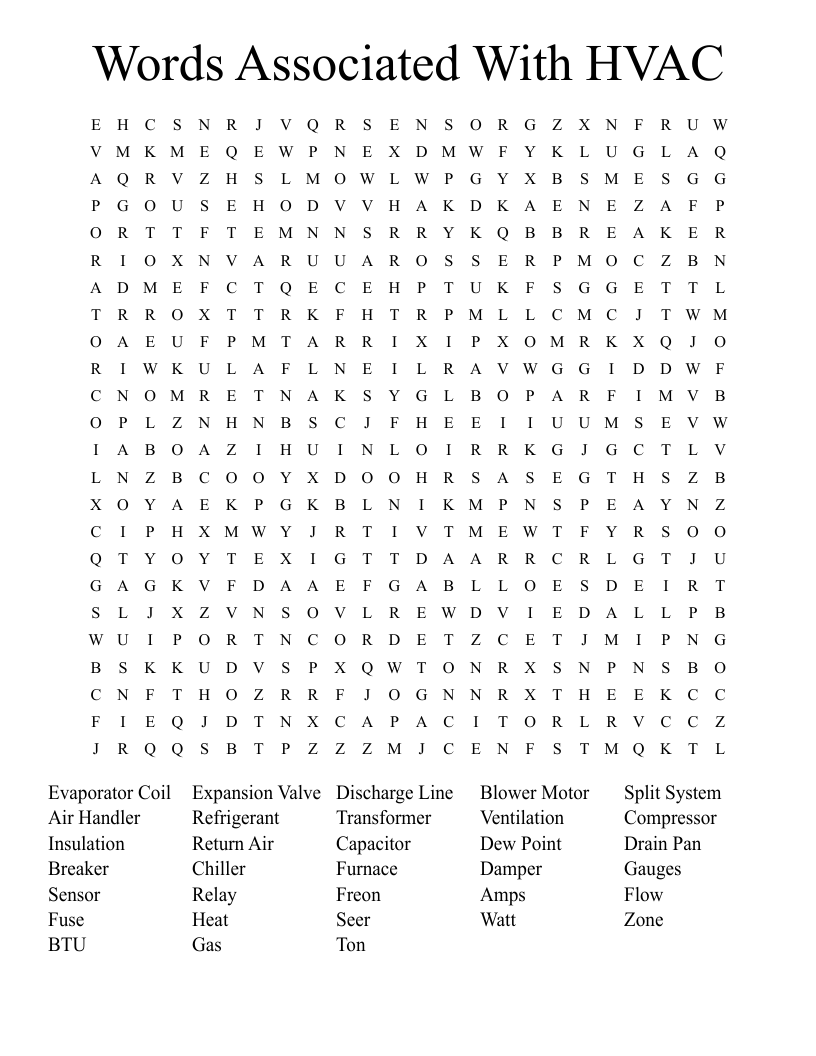 Words Associated With HVAC Word Search