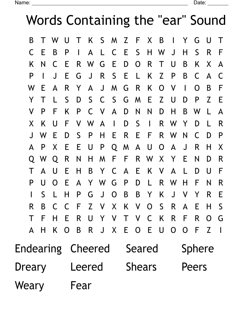 Words Containing the "ear" Sound Word Search