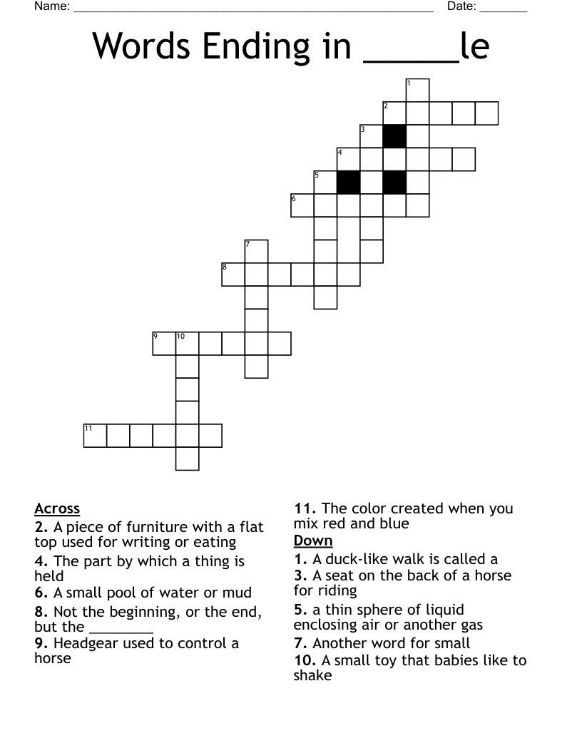 Words Ending in _____le Crossword