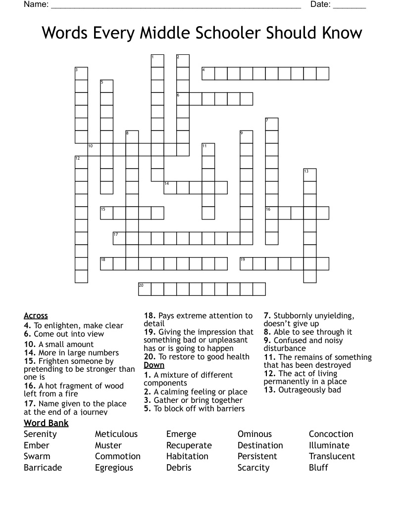 Words Every Middle Schooler Should Know Crossword