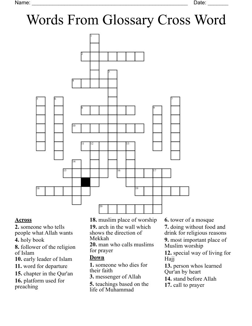 Words From Glossary Cross Word