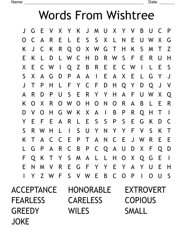 Words From Wishtree Word Search