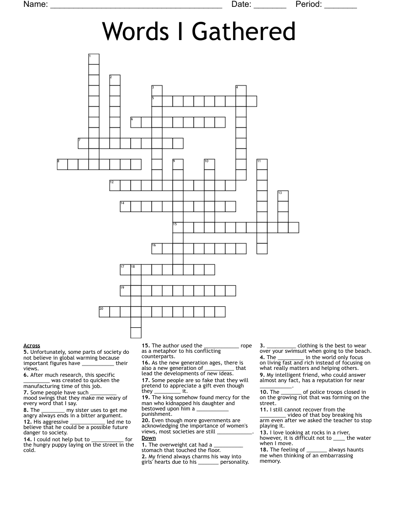 Words I Gathered  Crossword