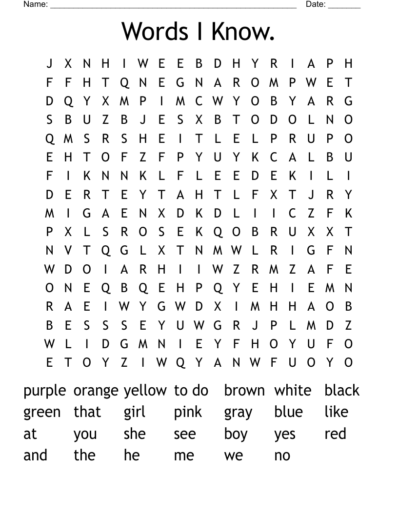 Words I Know. Word Search