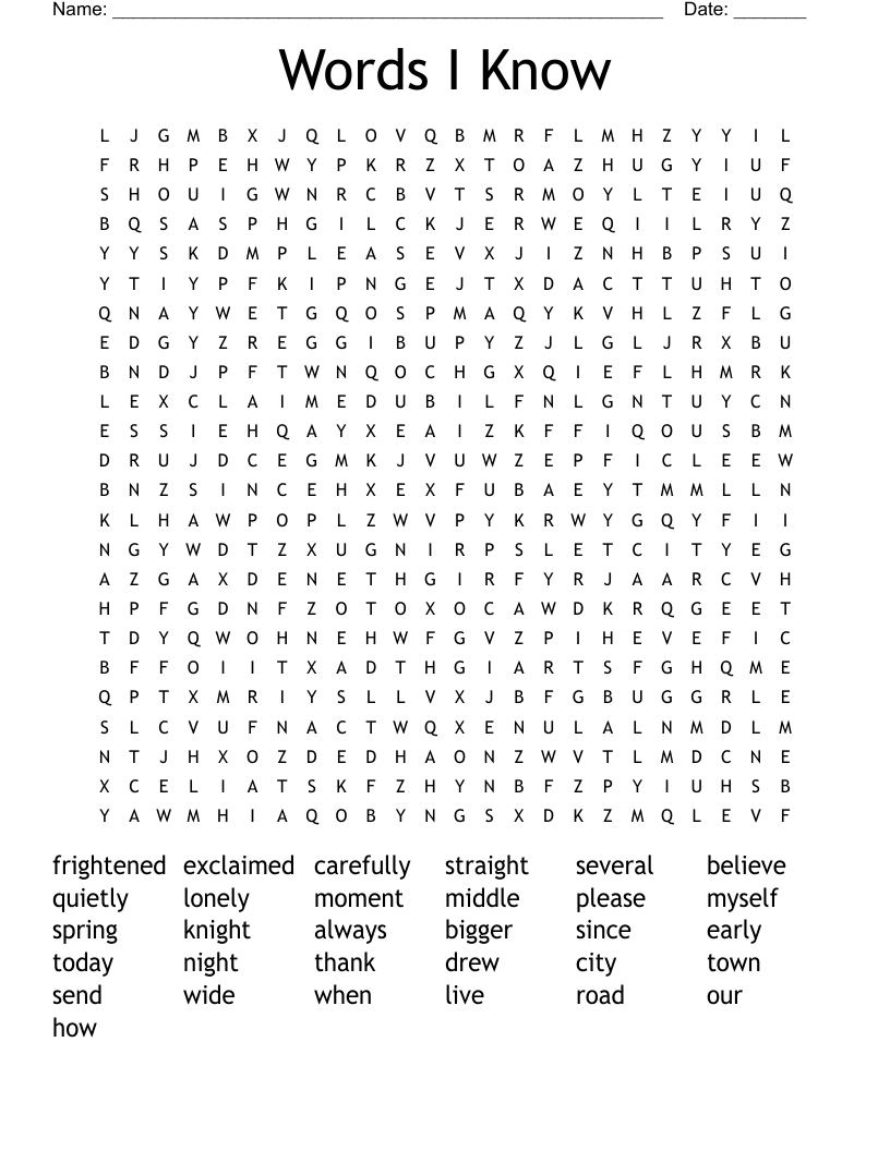 Words I Know Word Search