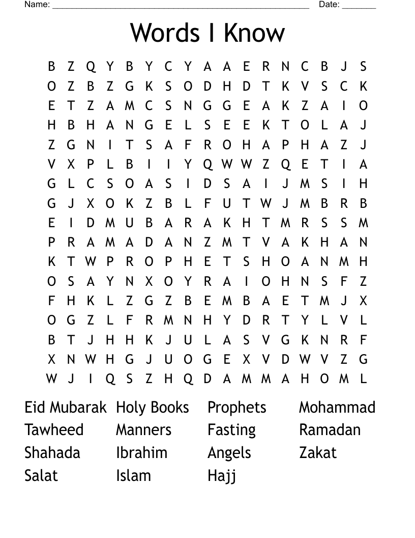 Words I Know Word Search