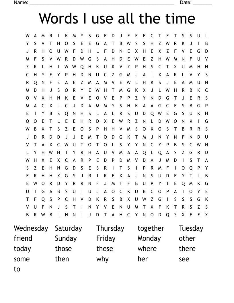 Words I use all the time Word Search