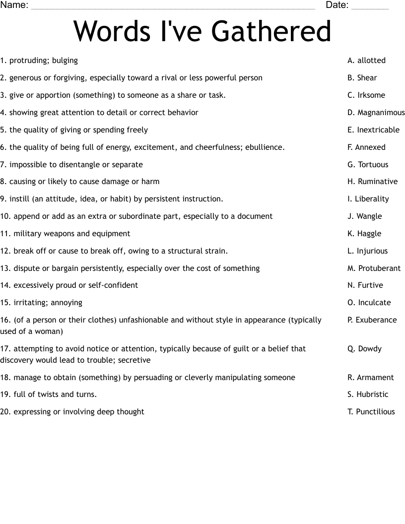 Words I've Gathered Worksheet