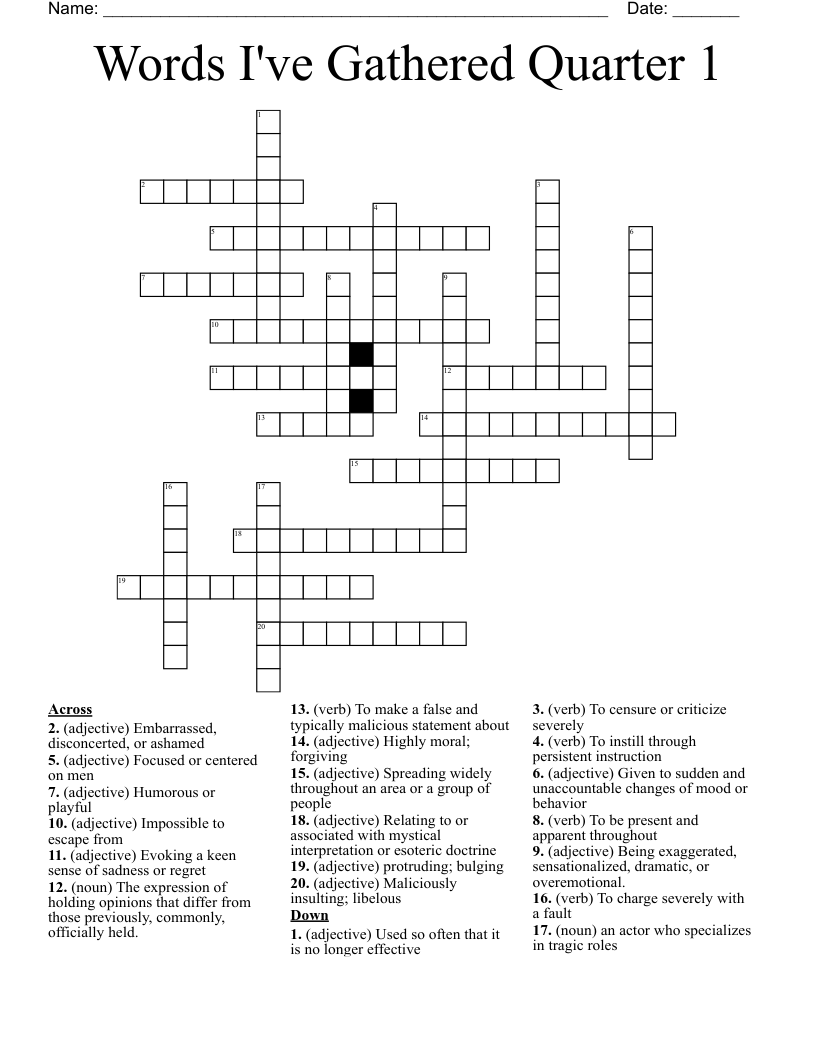 Words I've Gathered Quarter 1 Crossword