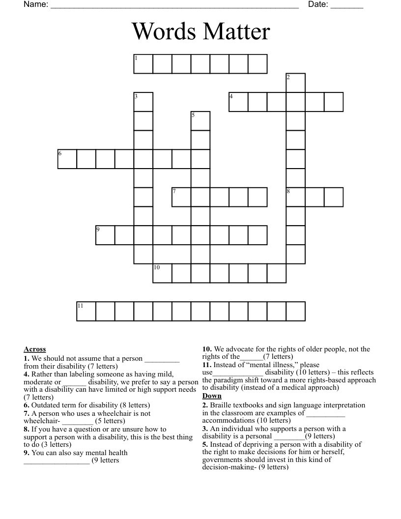 Words Matter Crossword