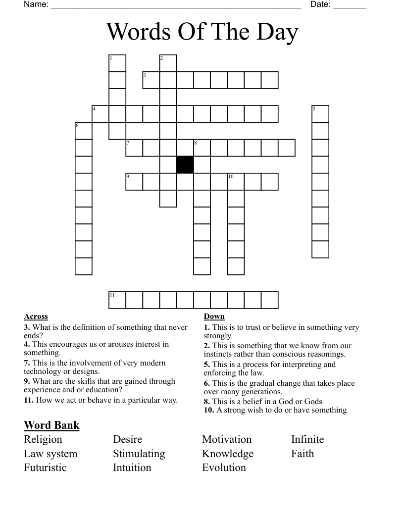 Words Of The Day Crossword