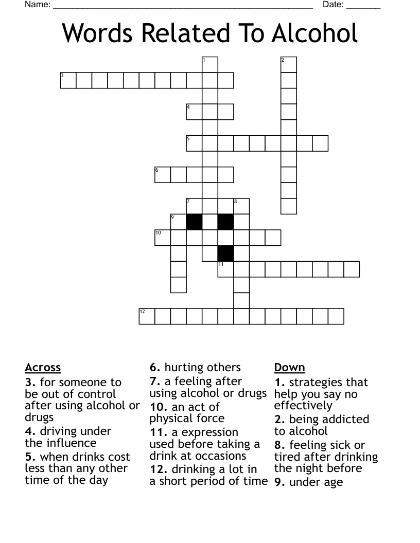 Words Related To Alcohol Crossword