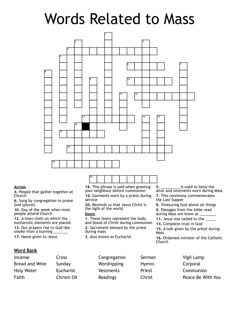 Words Related to Mass Crossword