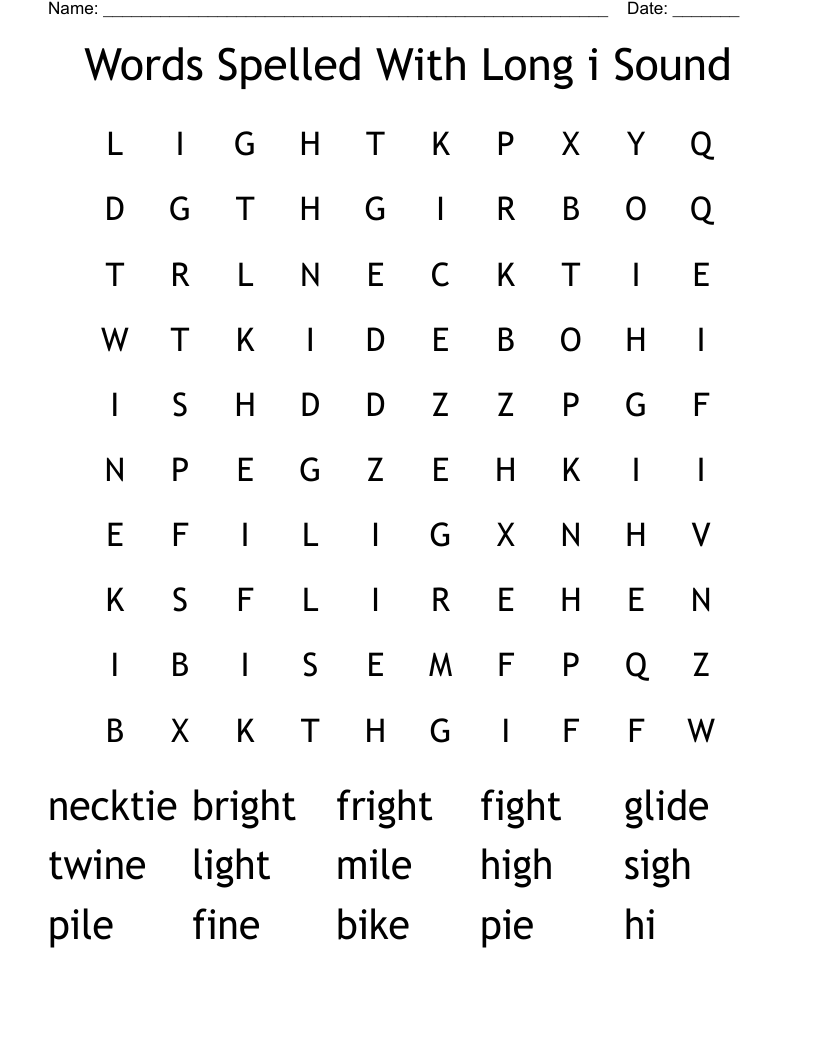 Words Spelled With Long i Sound Word Search