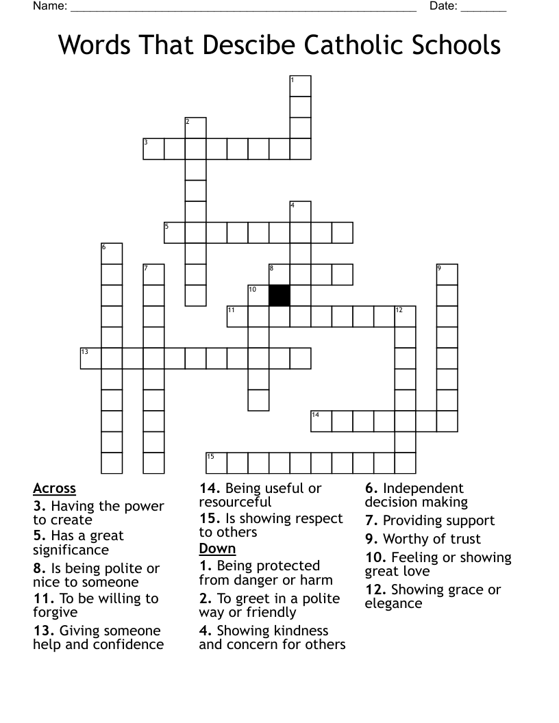 Words That Descibe Catholic Schools Crossword
