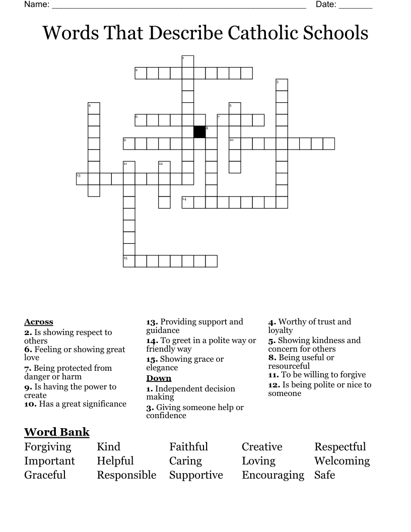 Words That Describe Catholic Schools Crossword