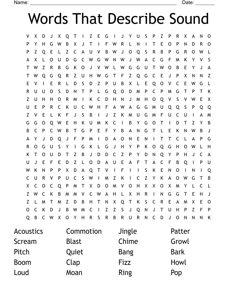 Words That Describe Sound Word Search