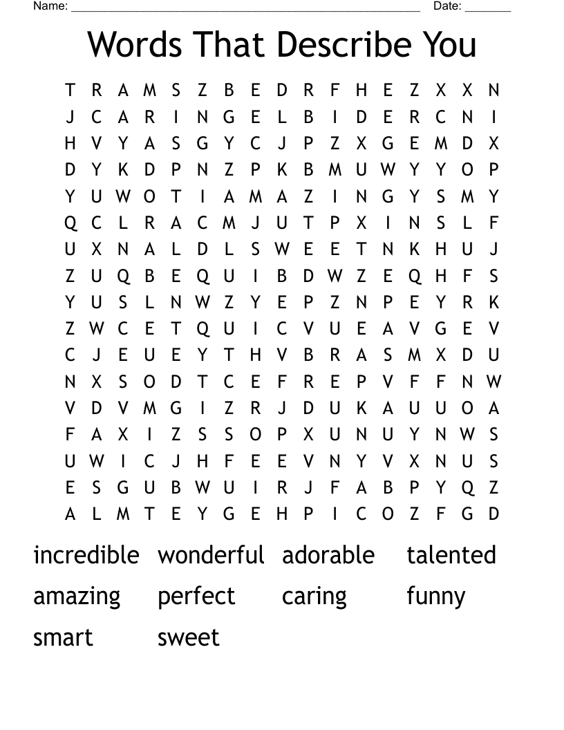 Words That Describe You Word Search