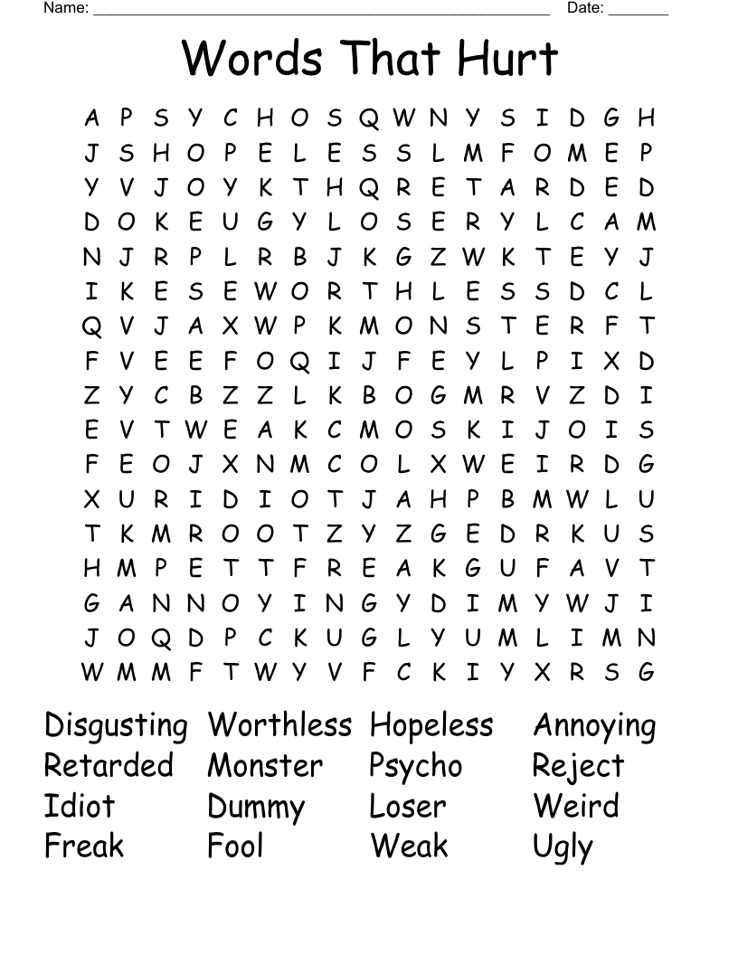 Words That Hurt  Word Search