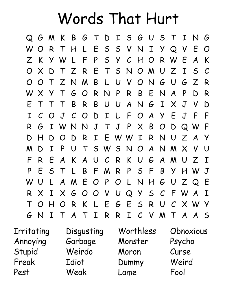 Words That Hurt  Word Search