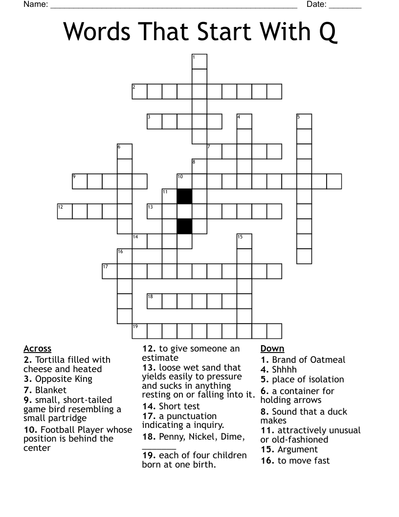 Words That Start With Q Crossword