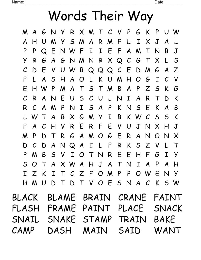 Words Their Way Word Search