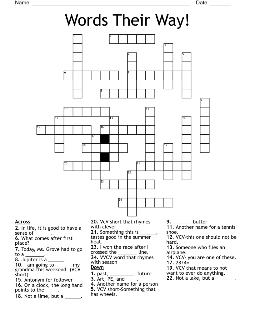 Words Their Way! Crossword