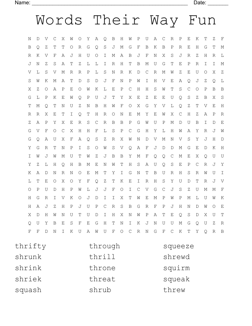 Words Their Way Fun Word Search