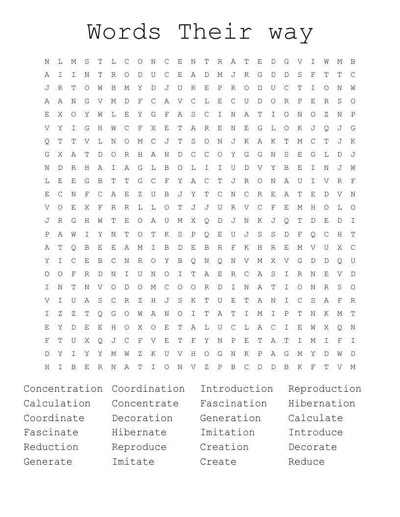 Words Their way Word Search