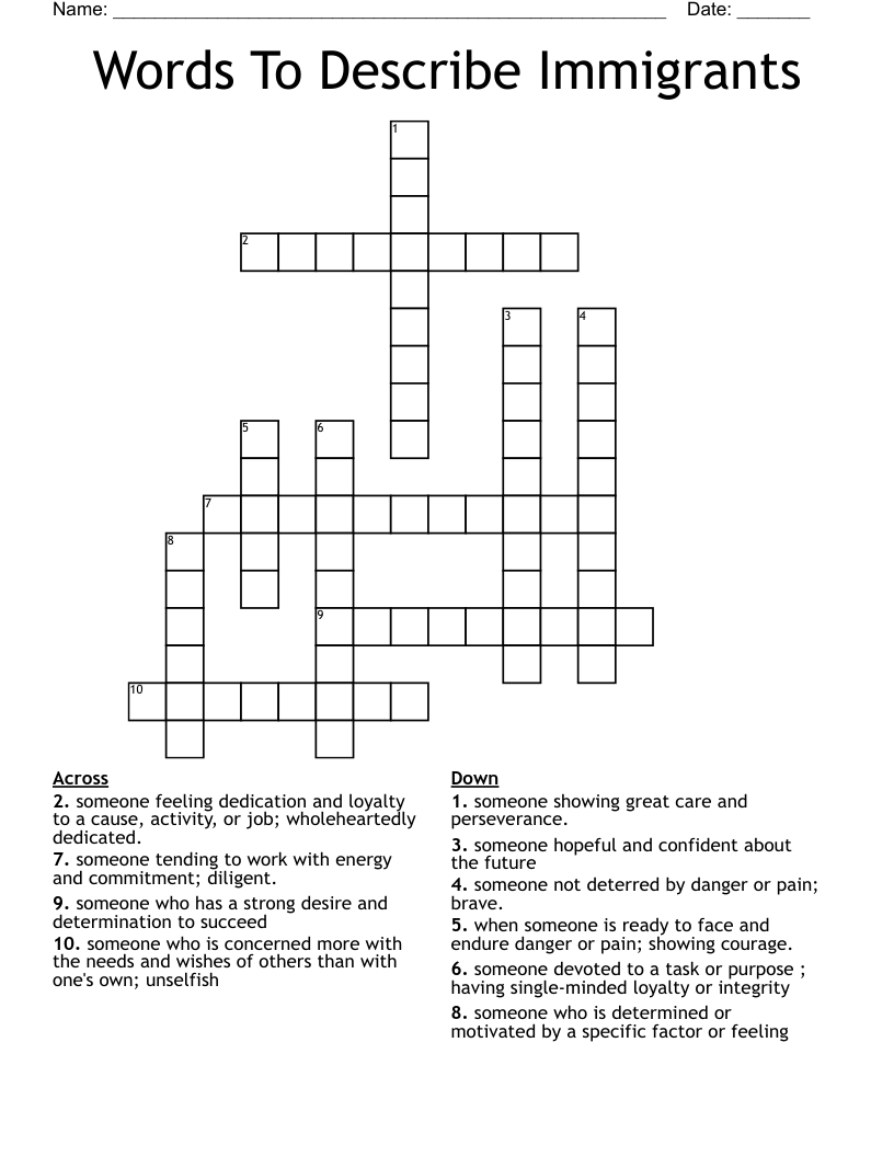 Words To Describe Immigrants Crossword