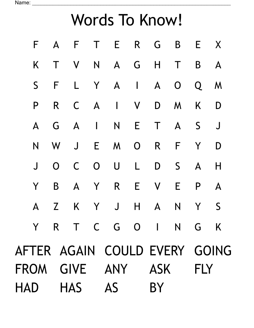 Words To Know! Word Search