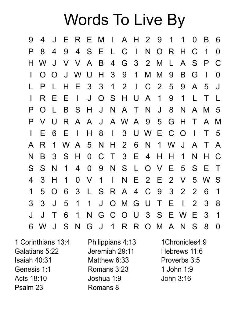 Words To Live By Word Search